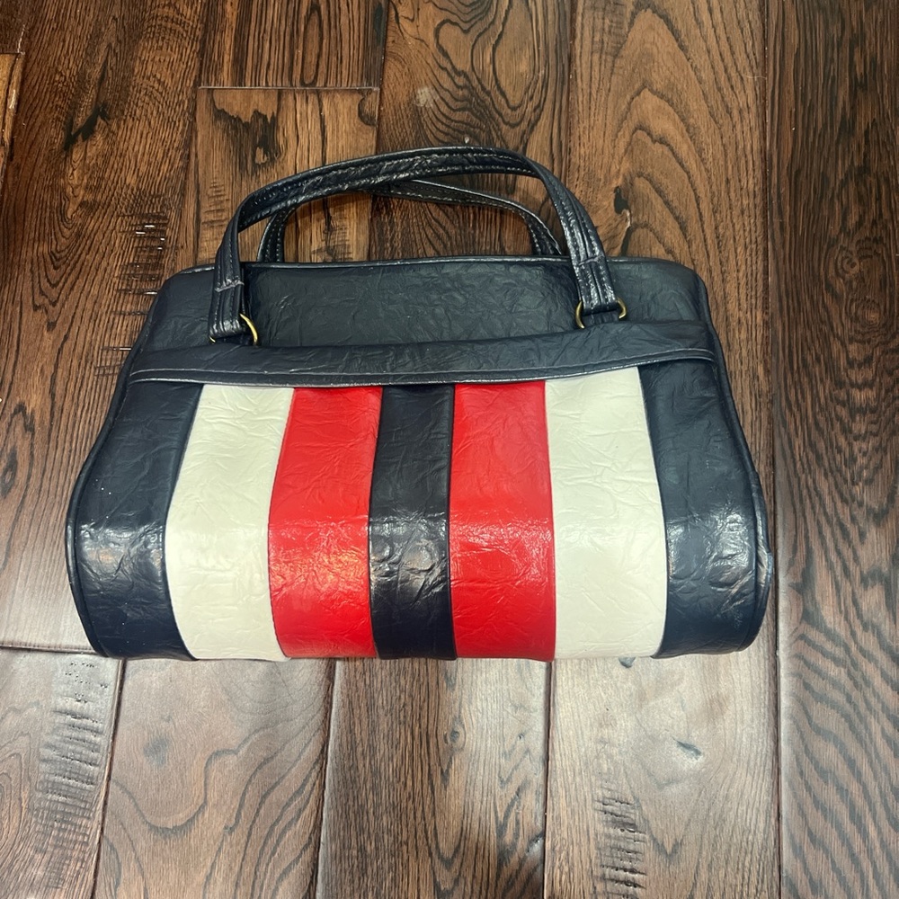 Stylish Red and White Striped Handbag